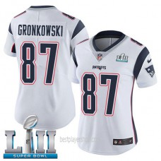 Womens New England Patriots #87 Rob Gronkowski Authentic White Super Bowl Vapor Road Jersey Bestplayer